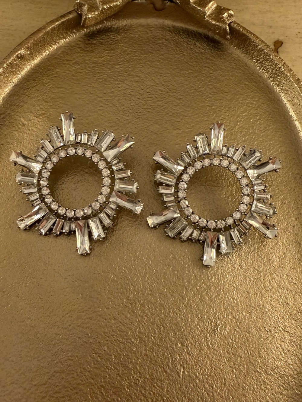 Crystal Sunburst Hoop Earrings - Silver Tone